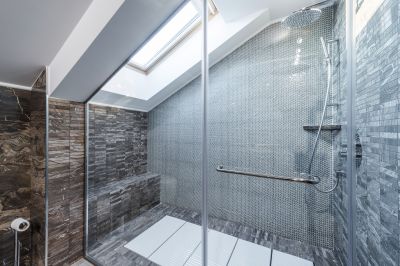 Floating Shower Floor with Frameless Glass